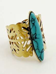 Mazuer 1 Stück 18K vergoldeter Edelstahl Vintage Stil personalisierter Türkis Lippen Abdruck offener Ring, Geschenk für Frauen, Y2K Western Schmuck, geeignet für Rückkehr zur Schule, Feiertage, Partys, Alltag, Urlaub