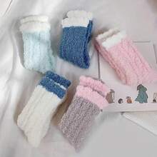 8 Pairs Women's Winter Thermal Fleece Socks - Soft Plush Coral Fleece, Ribbed Cuff & Embellished Details, Pastel Colors, Machine Washable Cozy Indoor/Outdoor Winter Socks, Fluffy Socks, Comfortable Clothing, Ribbed Sock Design, Soft Texture - Multicolor - View 3