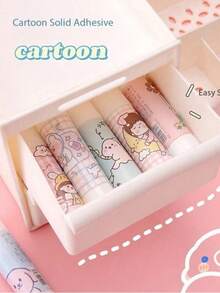 Set de 5 barras de pegamento sólido de alta viscosidad, cintas adhesivas, pegamento y sujetadores hechos a mano con diseños de dibujos animados