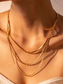 Unisex Stainless Steel Layered Twisted Chain Necklace Minimalist Fashion Jewelry - 金色 - 查看 9