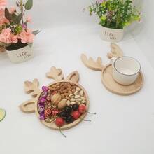 1PC Cute Deer Shaped Wooden Serving Tray, Nordic Style Fruit Nut Plate For Home Kitchen Party, Cross - Border Tableware