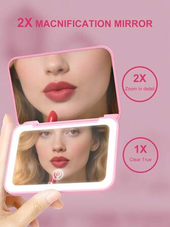 Rechargeable Portable LED Makeup Mirror With Three-Color Light Adjustable Fill Light Compact Foldable Mirror With Light