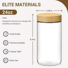 玻璃罐、带盖隔夜燕麦容器、厨房玻璃罐、带盖燕麦容器、带木盖玻璃密封食品罐、玻璃杯、食品储存容器、调味罐、燕麦杯、酸奶杯、早餐杯、谷物罐、沙拉杯、可放入洗碗机、用于酸奶、沙拉和谷物 - 彩色 - 查看 13