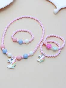 4pcs/Set Cute Unicorn Charm Bracelet, Necklace, Jewelry Set For Girls, Random Color, Party Gift - Multicolor - View 7