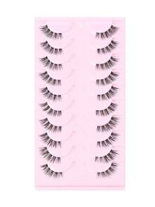 10 paia di ciglia finte a metà lunghezza con banda trasparente, ciglia false a forma di occhio di gatto, corte e morbide, faux ciglia in 3D in stile mink, naturali e morbide, adatte per il trucco, Ognissanti