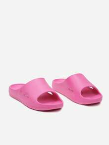 Sandalias planas versátiles y casuales de unicolor para mujer - Rosa - Ver 5