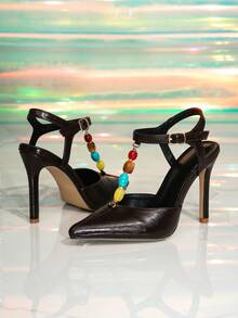 Nuove scarpe con tacco alto in PU color caffè per autunno/inverno, con decorazione di catena di lusso e gemme multicolore, tacchi alti alla moda, deliziose pumps da ufficio per donne