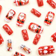 Christmas Best-Seller Cute Cartoon Press On Nails |   Santa, Snowflake & Reindeer Design