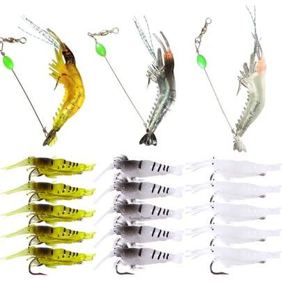 TACTICAL FISHING 18 Camarones con Anzuelo Señuelos De Pesca para Mar Y Agua Dulce ¡Brillan en la Oscuridad!