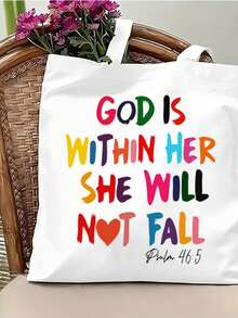 1 pieza Bolso de mano con estampado de letras colorido, gran capacidad con doble asa de hombro, adecuado para uso diario, escuela, compras, actividades al aire libre