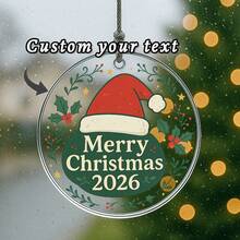 1PC Custom Personalized Christmas Ornament With Santa Hat And Holly Design, Add Custom Year Or Text For Unique Keepsake, Perfect Holiday Gift For Friends, Couples Or Family, Ideal Seasonal Decoration For Tree, Fireplace, Living Room And Festive Celebrations