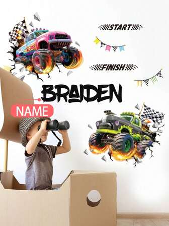 120*30CM, สติ๊กเกอร์ติดผนังแบบกำหนดเอง, ชื่อที่ปรับแต่งได้, [SUV, Sedan]- สติ๊กเกอร์ติดผนังแบบมีกาวในตัว PVC ถอดออกได้สำหรับห้องเด็ก, ห้องเด็กเล่น หรือห้องเรียน - ของตกแต่งผนังที่น่ารักและสร้างสรรค์สำหรับทุกพื้นที่