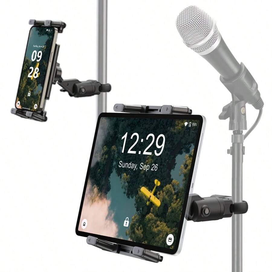 New Tablet Stand, Phone Stand Suitable For Microphone Stand, Railing And Handlebar, Microphone Music Stand Tablet Stand Suitable For Tablets, Universal Smartphone Tablet Microphone Stand, Fits Devices With Screen Size 4.7 To 13 Inches