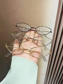 1 副男女通用猫眼形金属框架眼镜，流行阅读/办公眼镜 - 金色 - 查看 9