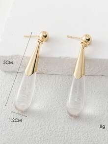 1 Pair Fashionable High-End Luxury Shiny Elegant Sweet Versatile Teardrop Transparent Resin Crystal Pendant Earrings For Women, Suitable For Daily Wear, Beach, Vacation, Gift For Friends