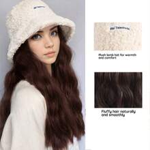 棕色金色挑染合成假发，适合女士日常派对使用，长波浪卷发自然假发，带刘海，耐热假发 - 彩色 - 查看 3