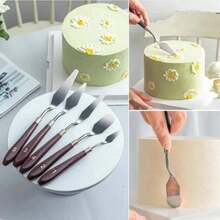 5PCS/Set Stainless Steel Cake Spatula Set - Buttercream Fondant Decorating Tools For Smooth Icing Pastry DIY Cake Decoration Angled Blade Cranked Palette Knife Cutter Scraper Filling Tool - Coffee Brown - View 6