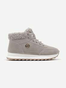 Soft Faux Fur Trim High-Top Sneakers For Women Casual Winter - Grey - View 3