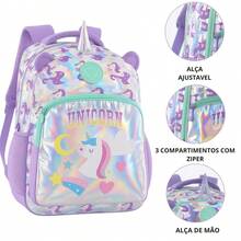 Large Shiny Metallic Unicorn School Backpack Reinforced - Red Violet - View 4