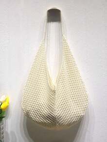 Large Capacity Crochet One Shoulder Tote Bag - Lightweight, Multifunctional Knitted Handbag, Beige, Pink, Brown, Black, Suitable For Travel, Beach, Vacation And Daily Use, Oversized Tote Bag