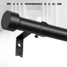 VASA NAMA Barras de Cortina para Ventanas de 36 a 88 Pulgadas, Barra de Cortina Negra Mate con Tapas Decorativas, Juego de Barras de Cortina con Soportes, Estirable y Facil de instalar (36-88") - 36-88" - Ver 9