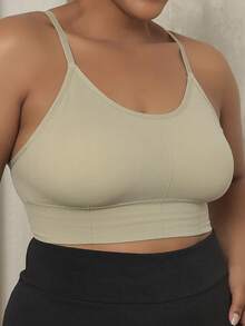 Plus Size Fitness Cropped Gym Top With Removable Pads And Adjustable Thin Straps - Mint Green - View 3