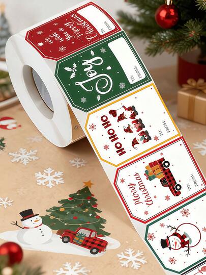 100 piezas/Rollo Etiquetas para regalos de Navidad, diseño creativo autoadhesivo, fácil de aplicar, etiquetas de papel, ideal para el embalaje de regalos de Navidad y la decoración de eventos
