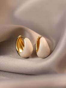 1 对优雅的法式复古简约白色滴油几何设计别致百搭金属耳环，适合女性日常、通勤、约会、派对、节日穿着 - 白色 - 查看 5