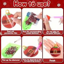 24 piezas Kit de Pintura de Diamantes, Adecuado para Adultos y Principiantes, Decoración del Hogar, Regalo de Arte DIY, Decoración Colgante Temática Navideña, Llavero - Conjuntos - Ver 4