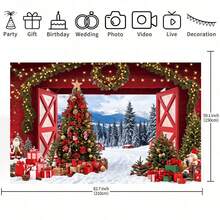 1pc Christmas Barn Backdrop, Christmas Gift Box Christmas Tree, Pine Forest Design For Christmas Party Decoration Banner, Birthday Party Background Decoration, Portrait Photography Background, Multiple Sizes Can Be Selected