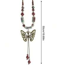 1pc Women's Bohemian Style Vintage Butterfly Pendant Multi-Layer Adjustable Handmade Beaded Necklace