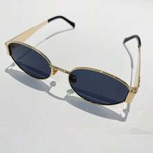 Fashionable Gold-Rimmed Oval High-End Stylish Women's Sunglasses, Simple Elegant PC (Polycarbonate) Unisex Lightweight & Transparent, Suitable For All Seasons