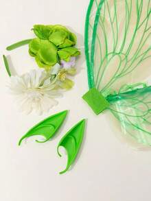1 set d'ailes de lutin vertes avec serre-tête + accessoires d'oreilles de lutin, accessoires de déguisement pour le thème des contes de fées