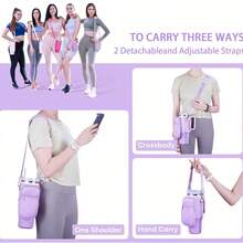 1 set de husă de 40 oz cu, compatibilă cu setul de accesorii pentru sticle de apă Stanley Sports, husă din neopren pentru sticlă cu curea de umăr reglabilă, geantă de depozitare dublă, portofel mobil pentru monede, pălării de paie, carabiniere, brelocuri și pandantive cu perle artificiale, potrivită pentru călătorii, accesorii pentru pahare de fitness în aer liber.