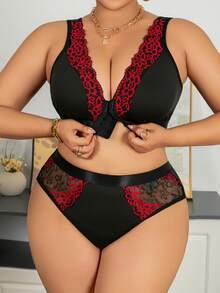 Conjunto de lencería con adorno de encaje negro, tela suave y cómoda, adecuado para varias ocasiones