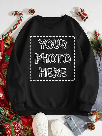 Customize Women's Fleece Thickened Sweatshirts - Add Photos (Patterns/Selfies/Logos/Family Photos/Pet Photos, Etc.), Customize Special Thickened Sweatshirts, And Original Customization. Customize For Daily Life, Halloween, Christmas, And Other Occasions, Customize Autumn And Winter Warm Thickened Sweatshirts,