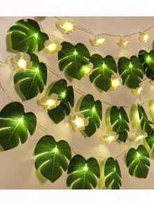 1 pieza 2 M 10 Luces Decorativas de Hojas de Palma Tropical LED Luz de Fiesta de Playa Luz de Simulación de Caparazón de Tortuga Cuerda de Luces Decorativas de Verano Elegante para Sala de Estar, Dormitorio, Balcón, Patios, Comunidades al Aire Libre, Parques, Atracciones Culturales y Turísticas, Jardines Municipales, Villas, Plazas Comerciales, Fiestas, Halloween, Festivales, Reuniones con Tema Forestal (Sin Batería)
