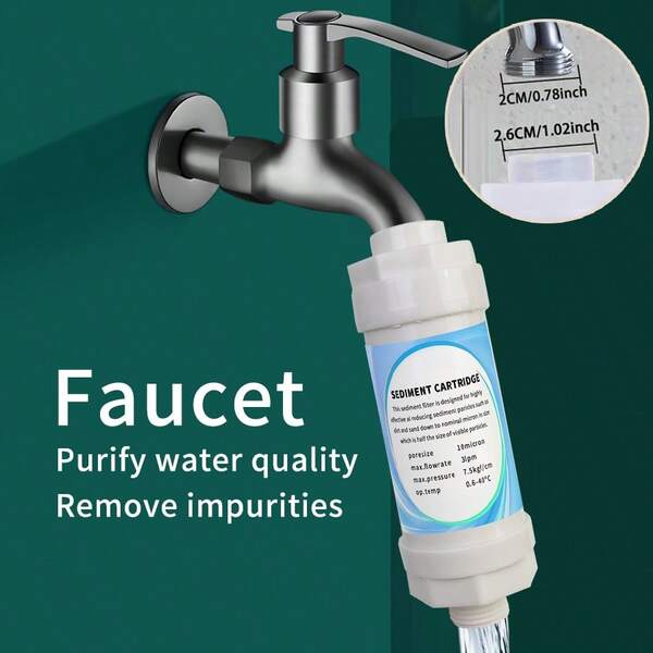 Filtro branco de 1 peça para purificador de água de cozinha e banheiro, filtro de torneira para purificar a qualidade da água, cartucho de filtro antibacteriano para remover metais pesados e impurezas para uma água saudável