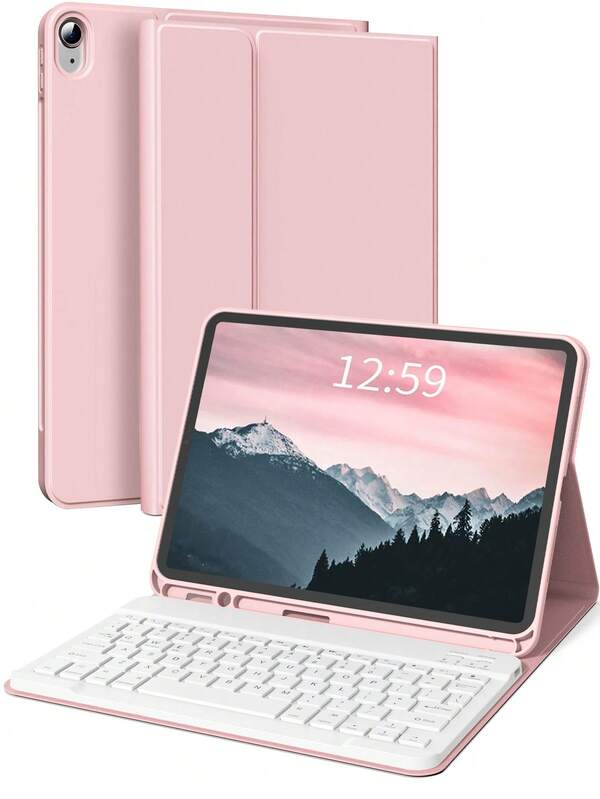 Tastaturhülle kompatibel für iPad (A16) 11 Zoll 11. Generation 2025, Schutzhülle für iPad 10.2 9./8./7. Gen, Air4/5/6 10.9/11 Zoll, Pro11, unterstützt automatisches Ein-/Ausschalten, Schreibtablett-Hülle mit abnehmbarer kabelloser Bluetooth-Tastatur, Akku 150 mAh, schlanke leichte Ständerhülle mit Stifthalter - Pink