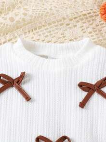 2pcs Girls Elegant Preppy Style Long Sleeve Top & Skirt Set, Autumn/Winter - White - View 5