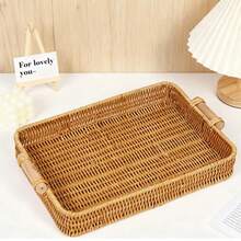 Handwoven Rattan Fruit Basket, Bread Basket, Household Storage Basket With Dual Handles, Living Room Decor