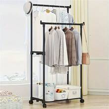 1个落地式衣帽架，小型卧室衣架，单/双杆服装架，多功能衣柜收纳架，便携式衣架，用于悬挂和展示衣物 - 彩色 - 查看 5