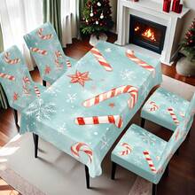 1/4/5/6/7/36 pièces Ensemble de housses de chaise/housses imprimées de canne de bonbon rayée rouge et blanche et de flocon de neige, convient pour la maison, le restaurant, l'hôtel, idéal pour la décoration quotidienne moderne. La nappe s'adapte à une table carrée, la housse de chaise élastique est lavable.