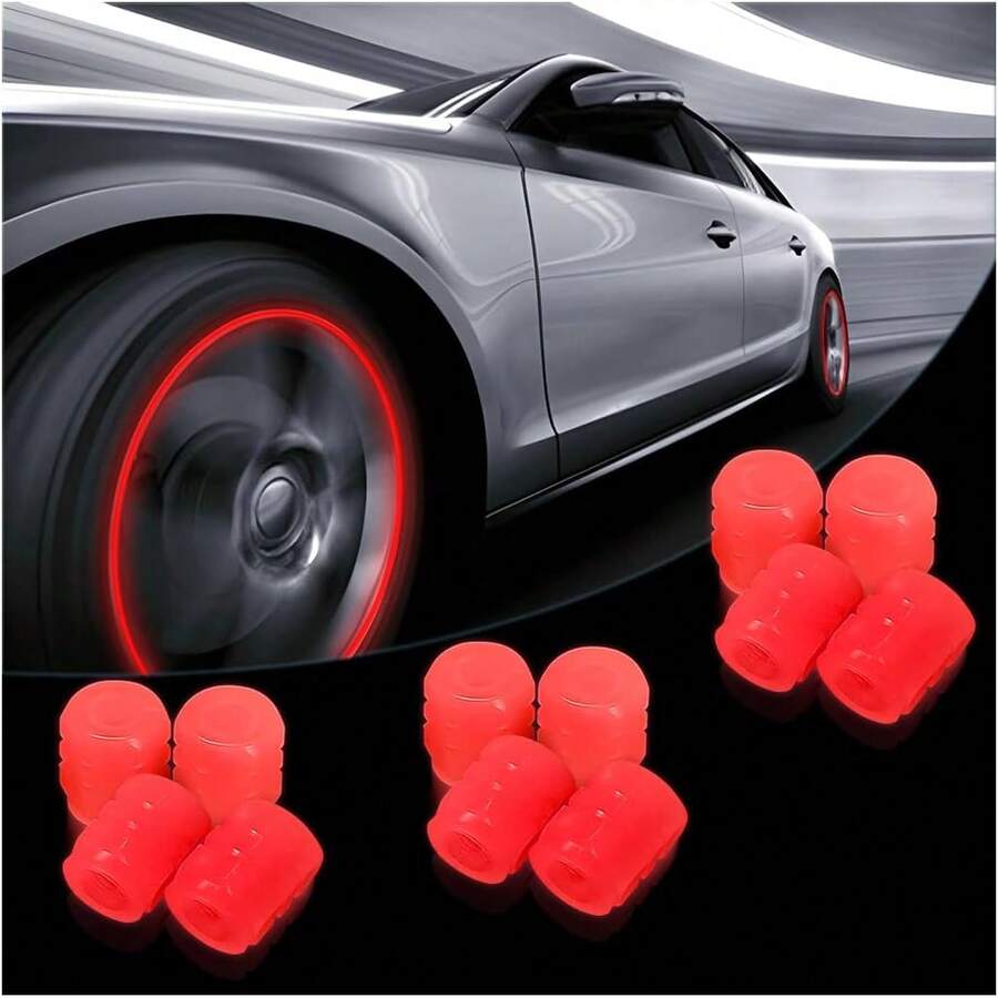 Fluorescent Car Tire Stem Caps, 12PCS Auto Luminous Illuminated Wheel Cover, Corrosion Resistant Glow In Dark, Car Decor Accessories Motorcycles, SUV, Trucks, Car (Red) - Hồng - Xem 1