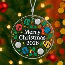 1PC Custom Personalized Christmas Ornament With Colorful Jingle Bells And Holly Design, Add Custom Year Or Text For Unique Holiday Keepsake, Perfect Festive Gift For Friends, Couples Or Family, Ideal Decoration For Tree, Fireplace And Seasonal Celebrations