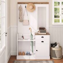 Wardrobe Set With Mirror, Hooks, Drawers And Clothes Rack. - 1 - View 2