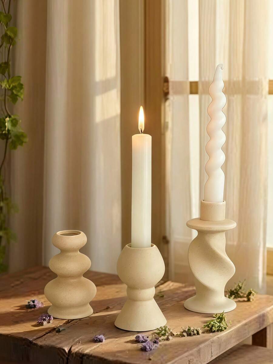 Set de 1 piesă de sfeșnice ceramice cu formă unică, sfeșnice artistice minimaliste în stil boem, potrivite pentru decorarea casei, frumoase piese centrale pentru birou, pot îmbunătăți atmosfera confortabilă a camerei de zi, dormitorului și sufrageriei, foarte potrivite pentru nunți, petreceri, decorațiuni pentru casă nouă și cadouri ideale pentru iubitorii de stil nordic.