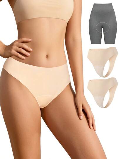 Paquete de 2 tangas de entrenamiento sin costuras con cubierta de camello para mujer, ropa interior de algodón, protectores diarios invisibles.