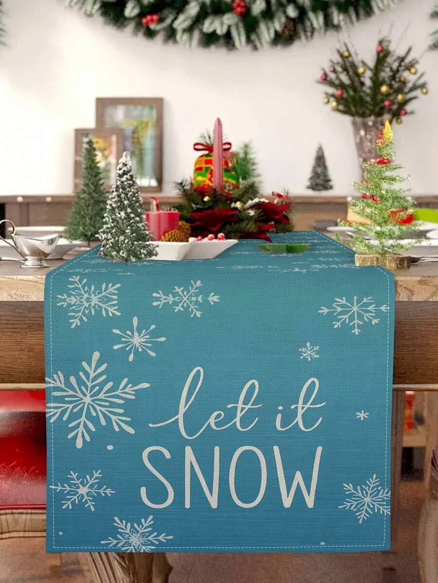1 pieza Camino de mesa con diseño de carta navideña azul, Decoración navideña para mesa, Camino de mesa tipo lino para Navidad, Camino de mesa, Camino de mesa, 1 pieza Camino de mesa, 4 piezas Individuales, 1 pieza Funda de cojín, 3 productos disponibles, Decoración de hogar de temporada para interiores/exteriores, Decoración de hogar de invierno, Decoración navideña, Decoración de habitación navideña, Decoración de fiesta navideña - Multicolor - Ver 1