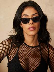 015068863-0007-17077 1 Pair Women's Crystal Embellished Pink Frame Y2K Luxury Festival Makeup Cat Eye Glasses, Suitable For Beach, Daily Theme Parties (Free Cleaning Cloth) - White Bridal Wedding Prop Halloween Basics Fall Winter Women Outfits Clothes Business Casual Gifts Valentines For Summer Beach Vacation,Outdoor,Travel - Black - View 12